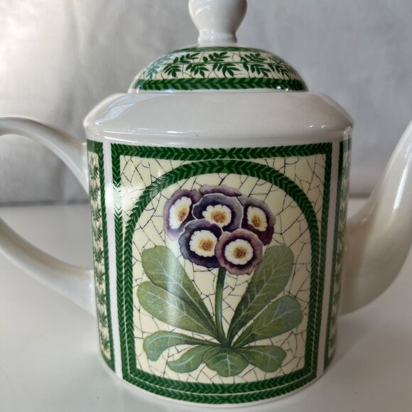 1990s Vintage Arthur Wood, England White Ceramic Teapot w/ Lid African Violets - Picture 3 of 7